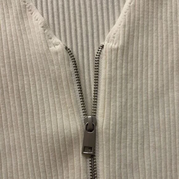 Open Edit Nordstrom White Ribbed Long Sleeve Zip Front Sweater Mini Dress Small - Picture 3 of 5